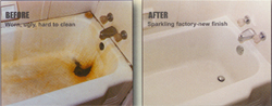 Before and after photos of a refinished bathtub